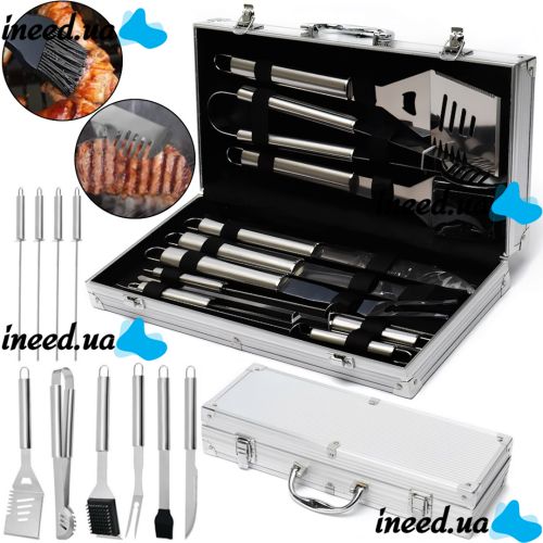 Набор для мангала в кейсе BBQ Tools Set AL-10 10 в 1 43х21х8 см шашлычный комплект из нержавеющей стали для гриля и барбекю в алюминиевом чемодане
