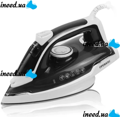Operatec OP-1006 2200W manual steam iron with ceramic soleplate and steam regulator for ironing and steaming clothes from the mains Black