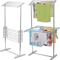 Двухуровневая раскладная сушилка для белья Mobile Folding Racks напольная вертикальная складная вешалка, стойка сушка для одежды до 40 кг Серая