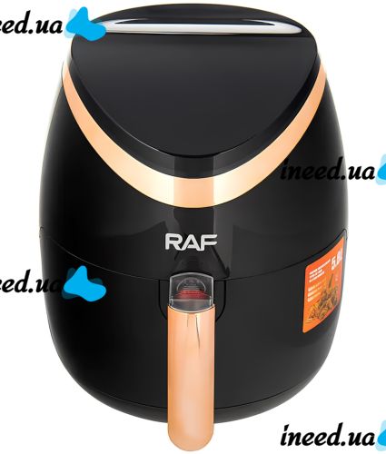 Безмасляная аэрогриль RAF Air Fryer R.5234B на 5.8 л электрическая воздушная аэрофритюрница для приготовления еды без масла 7 программ 1500W Черная