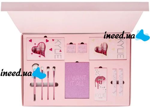 Большой подарочный набор косметики Kylie I Want It All Pink 23 в 1 декоративная косметика для лица помада, тени, кисти для макияжа и пудра Розовая