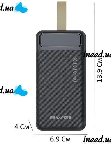 Portable Charger Power Bank Awei P7K 30000 mAh Power Bank, Portable External Battery Battery with Indicator and Cable for Phone