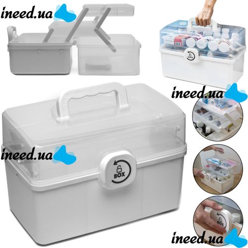 MVM PC-16 28x15x14 cm M plastic storage organizer, home medicine cabinet with sliding shelves 3067-2 White