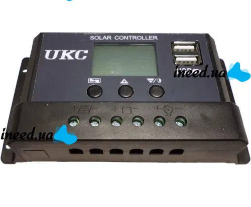 Солнечный контроллер заряда АКБ UKC DP-510A 10A, 12-24В с LCD дисплеем, Контроллер экран, 2хUSB для контроля заряда батарей в солнечных панелях Черный