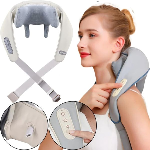 Electric Shock Massager Electric Neck Massager XL-653 Heated for Back, Shoulders and Neck, Rechargeable Roller Massager MAG-724 Grey