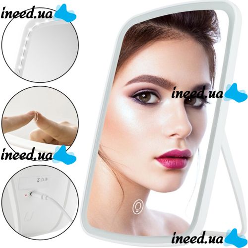 Cosmetic Touch Makeup Mirror Jordan Judy LED Xiaomi Rechargeable with Backlight , Table Mirror 33 LED on Stand White