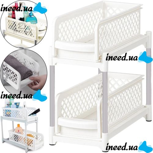Универсальная стойка органайзер Portable 2 Tier Basket Drawers с выдвижными ящиками полками для хранения емкостей мелочей Полка подставка в ванную