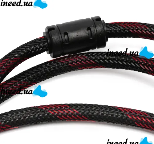 Посилений кабель Hdmi to Hdmi 15м 1080p в обмотці, кабель-подовжувач HDMI-HDMI 15m 15 m 15 м 15 м для монітора і телевізора в обплетенні Чорно Червоний