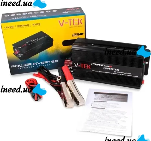 Автомобильный инвертор V-TEK PowerMaxx SSK-5000W 12V-220V от прикуривателя и аккумулятора, Авто преобразователь напряжения тока 12В 5000Вт, Черный