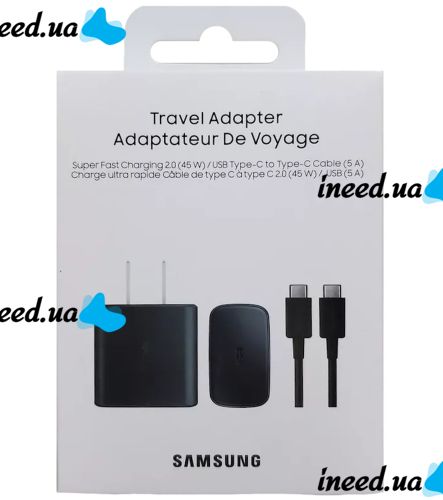 Сетевое зарядное устройство зарядка Samsung EP-T4511XBEGEU 45W 4A с кабелем Type-C USB-C для зарядки телефона, Адаптер питания блок на один порт
