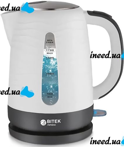 Electric kettle Bitek BT-152 1.7 L Desktop disc electric kettle Bitek BT152 2200W with operation indicator and auto-disconnect from the mains White