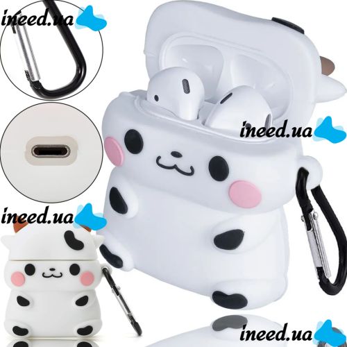 Защитный противоударный чехол Case 3D Cute Cow буренка для наушников Apple AirPods Pro 1, 2 силиконовый кейс Коровка с полной защитой и карабином