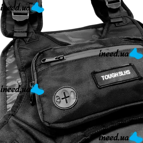 Tough Slhs 125 tactical vest chest bag with 2 compartment pockets, headphone output and adjustable chest straps Black