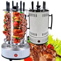 Вертикальная электрическая шашлычница Domotec MS-7782 1000W на 6 шампуров, Настольная Электрошашлычница для дома со съемным поддоном Серебристая
