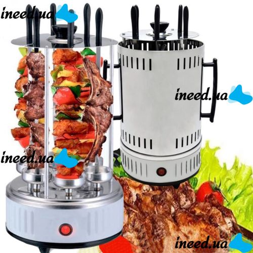 Вертикальная электрическая шашлычница Domotec MS-7782 1000W на 6 шампуров, Настольная Электрошашлычница для дома со съемным поддоном Серебристая