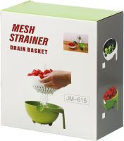 Double Colander with Bowl Mesh Strainer Drain Basket JM-615 2 in 1 Drain Bowl-Colander with Sieve, Plastic Bucket for washing fruits and vegetables Green
