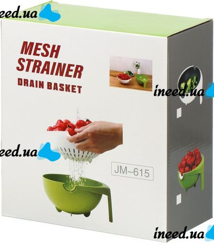 Double Colander with Bowl Mesh Strainer Drain Basket JM-615 2 in 1 Drain Bowl-Colander with Sieve, Plastic Bucket for washing fruits and vegetables Green