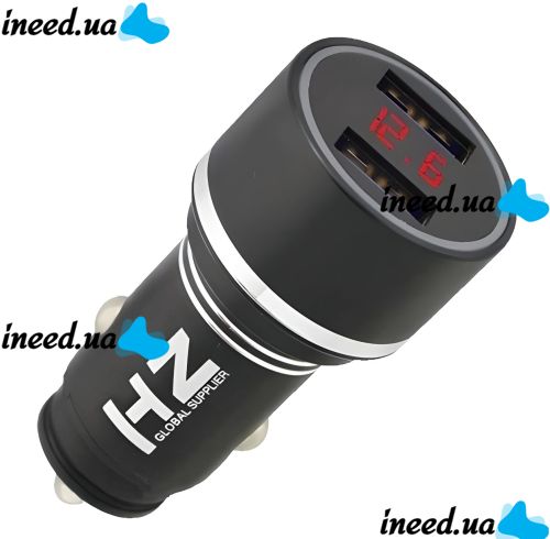 Автомобильное зарядное устройство с вольтметром Car Charger HZ HC7 3.1A, Адаптер для зарядки 2xUSB в прикуриватель, Автозарядка с экраном Черный