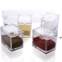 Набор емкостей для хранения специй и приправ Crystal Seasoning Box на 4 отсека, акриловый органайзер, баночки для сыпучих продуктов с подставкой
