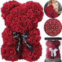 Маленький мишка из искусственных 3D роз Teddy Bear de Luxe 25 см Burgundy, бордовый медведь Тедди
