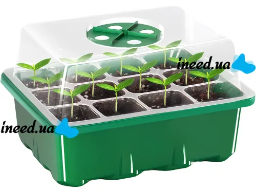 Міні теплиця піддон Starter Germination Kit для вирощування розсади на 12 комірок з регулюванням вологості, Парник для рослин насіння з підставкою