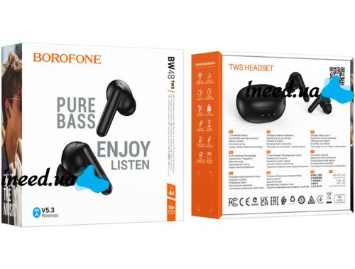 Беспроводные Bluetooth наушники Double Borofone BW48 Enlighten сенсорные вакуумные наушники-гарнитура с шумоподавлением и микрофоном USB Черные