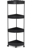 Угловая стойка в ванную Shoe Rack 107-3 напольный органайзер стеллаж с полочками 4 яруса на колесиках 88х34х25см полка для хранения и на кухню Черная