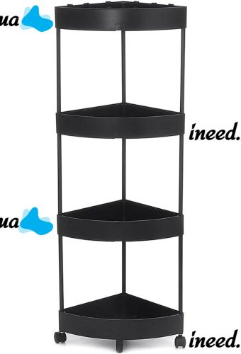Угловая стойка в ванную Shoe Rack 107-3 напольный органайзер стеллаж с полочками 4 яруса на колесиках 88х34х25см полка для хранения и на кухню Черная