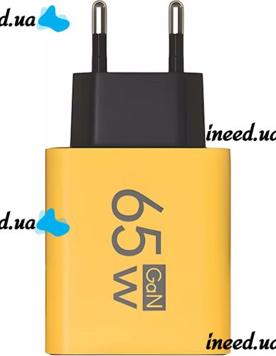 Сетевое зарядное устройство зарядка BauTech APD-60 65W USB 2Type-C блок питания адаптер с быстрой зарядкой для мобильного телефона GaN PD 65Вт Желтый