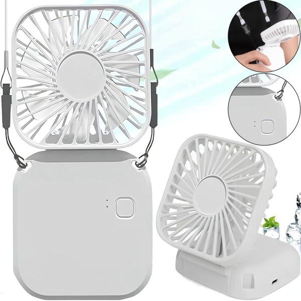 Складной аккумуляторный вентилятор Holding Fan YH-6 3 скорости с ремешком на шею, Беспроводной ручной охладитель YH6 на аккумуляторе от USB Белый