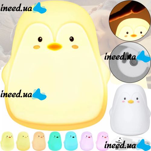 Настольный силиконовый ночник Пингвин Penguin LJC-129 с RGB подсветкой и сенсорным датчиком, Светодиодный светильник 7 режимов на аккумуляторе USB