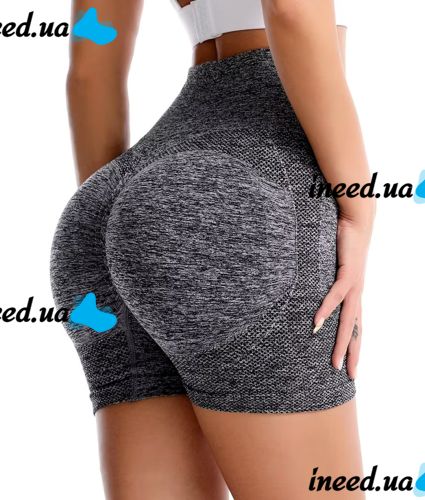 Женские бесшовные шорты Lifting Yoga Shorts XZY8855 утягивающие спортивные велосипедки с высокой талией и эффектом пуш ап для фитнеса Серые S-XXL