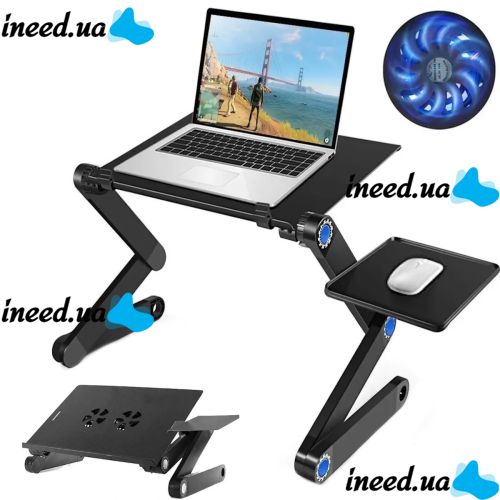Складной столик трансформер для ноутбука Laptop Table T8 с USB-охлаждением и подставкой для мышки, Раскладной стол для ноутбуков с вентилятором
