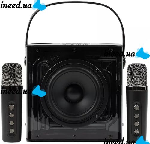 Аккумуляторная колонка караоке Peterhot A99 акустическая Bluetooth система с двумя беспроводными микрофонами и RGB цветомузыкой USB MicroSD CL-227