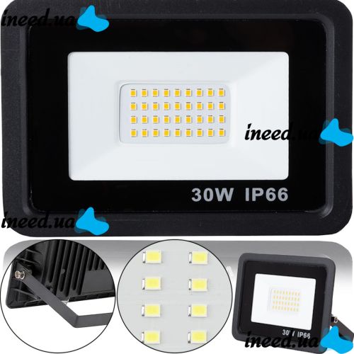 Светодиодный уличный прожектор 30W LED Flood Light Series 2 UKC FL-30 с монтажным креплением на кронштейн, Дневной Лед фонарь 30 Вт IP66 для улицы от сети