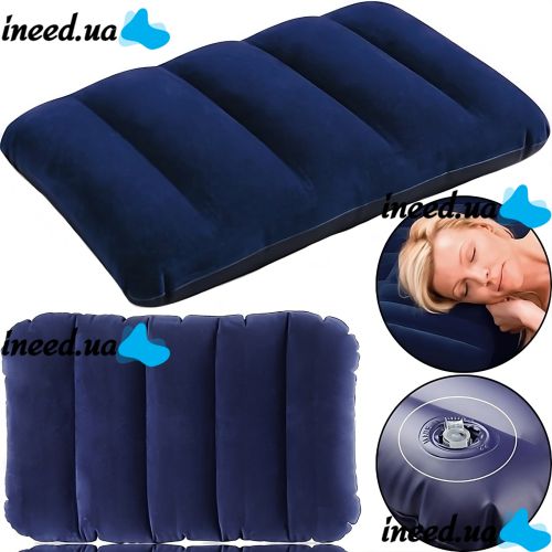 Intex Inflatable Pillow 68672 47x30 cm Tourist Inflatable Pillow Flocked for Swimming and Travel Head Pad for Camping Blue