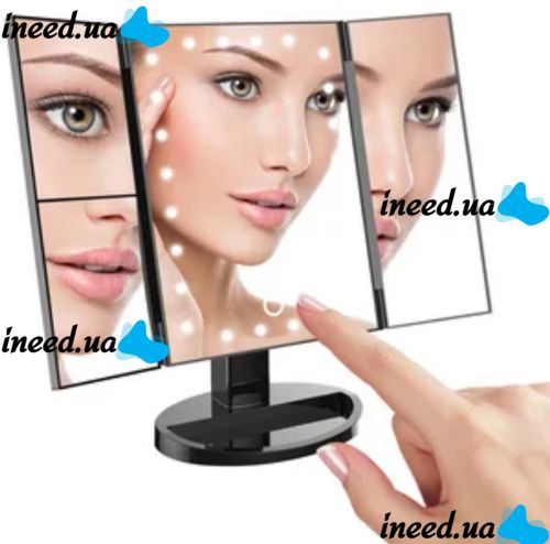 Cosmetic Triple Mirror with Touch Button Superstar Magnifying Mirror JN-817 3 in 1 with Magnification, Folding Mirror with LED Backlight Black