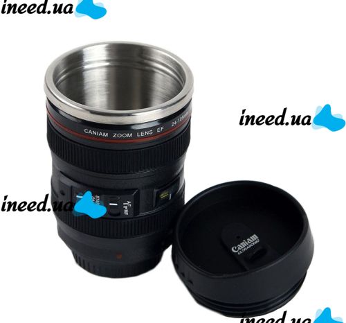 Кружка термос в виде объектива от фотоаппарата Canon EF 24-105, Термокружка объектив 350 мл, Термо чашка с крышкой, Черная