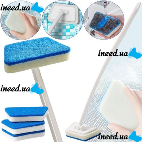 Щетка для чистки ванны и плитки Glass Eraser LY-516 2 в 1 трапециевидная губка для мытья пола, стен и окон с длинной ручкой и сменными насадками