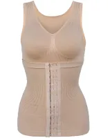Женская корректирующая майка с корсетом Slim Comfy SC-1130 2 в 1 для коррекции фигуры, утягивающая белье с поясом на крючках для женщин Бежевое