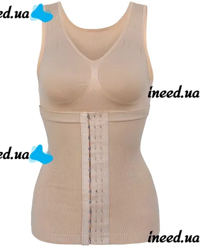 Женская корректирующая майка с корсетом Slim Comfy SC-1130 2 в 1 для коррекции фигуры, утягивающая белье с поясом на крючках для женщин Бежевое