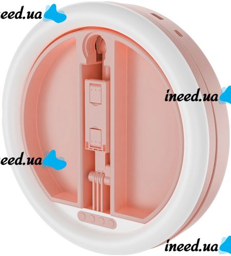 Настольная кольцевая LED лампа на штативе Live Light JM-01 29 см селфи кольцо с подсветкой и держателем для телефона для фото и видео USB Розовое