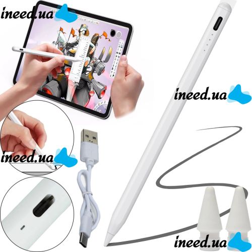Универсальный стилус Stylus Pen JT19 для письма и рисования Android iPad IOS, Активный стилус-ручка для телефона и планшета с 2 наконечниками Белый