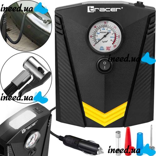 Автомобильный проводной компрессор Tracer RES-02ML 12V 150PSI для подкачки шин с фонариком от прикуривателя, Автокомпрессор насос CZK-3634 для машины