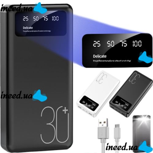 Зарядное устройство УМБ Power Bank 30000 mAh Martec Delicate 2xUSB с фонариком, Портативна батарея повербанк Внешний аккумулятор зарядка для телефона