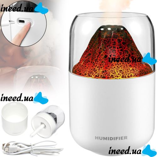 Увлажнитель воздуха ночник Вулкан Humidifier Y10 280 мл настольный ультразвуковой аромадиффузор со светодиодной LED подсветкой USB Lamp JSQ-1 Белый