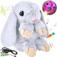 Музыкальный плюшевый зайчик Repeat Happy Rabbit FJ8888 White детская мягкая игрушка заяц с подсветкой и звуковыми эффектами на аккумуляторе от USB