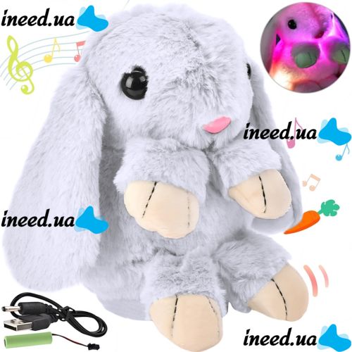 Музыкальный плюшевый зайчик Repeat Happy Rabbit FJ8888 White детская мягкая игрушка заяц с подсветкой и звуковыми эффектами на аккумуляторе от USB