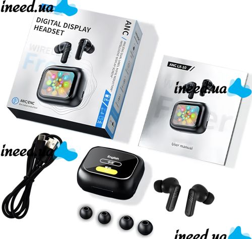 Беспроводные Bluetooth наушники Digital Display Headset ANC LX-10 вакуумные вкладыши с сенсорным LED дисплеем TWS гарнитура в кейсе LX10 Earbuds