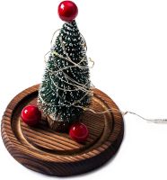Новогодняя елка в стеклянной колбе 15 см Christmas Light с LED гирляндой и шарами, настольный декоративный рождественский ночник на батарейках